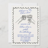 彼のための手描きの誕生日パーティー 招待状 (正面)