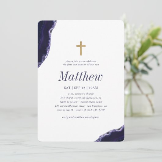 彼のための最初の聖餐式フェイク金ゴールド 招待状 (スタンド正面)