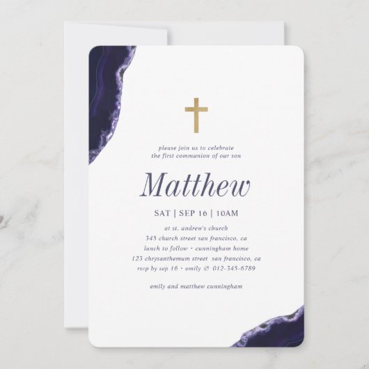 彼のための最初の聖餐式フェイク金ゴールド 招待状 (正面)