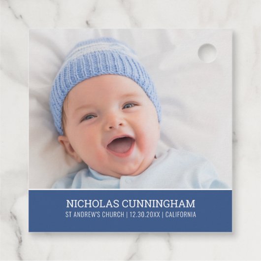 彼のための洗礼 |写真モダンシンプルベビー フェイバータグ (裏面)