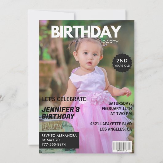 彼のための第2の誕生日招待状雑誌の表紙 招待状 (正面)