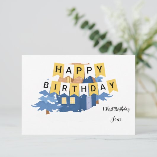 彼のための素朴なグリーン誕生日招待状 サンキューカード (スタンド正面)