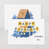 彼のための素朴なグリーン誕生日招待状 サンキューカード (正面/裏面)
