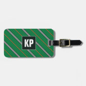 彼のための緑のストライプモダンのクールで男らしいスタイリッシュ ラゲッジタグ (正面横)