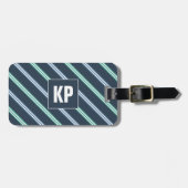 彼のための青い縞モダンのクールで男らしいスタイリッシュ ラゲッジタグ (正面横)