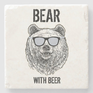 彼のための面白いクマとビールのユニークなギフト ストーンコースター