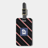 彼のための黒いストライプモダンのクールで男らしいスタイリッシュ ラゲッジタグ (正面縦)