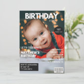 彼のための1歳の誕生日招待状 雑誌の表紙 招待状 (スタンド正面)