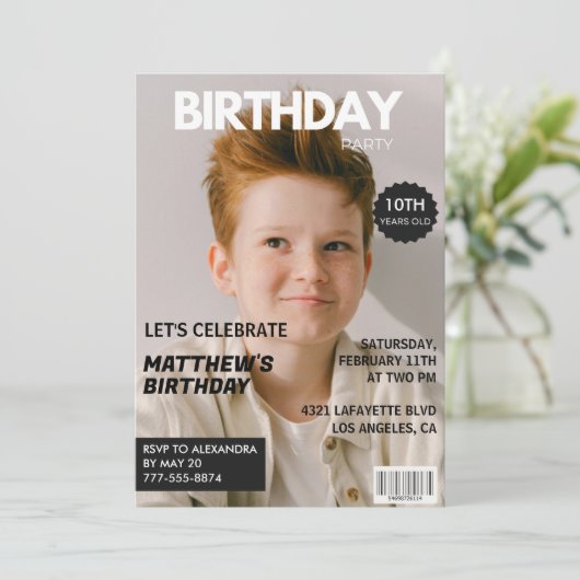 彼のための10歳の誕生日の招待状マガジンカバー 招待状 (スタンド正面)
