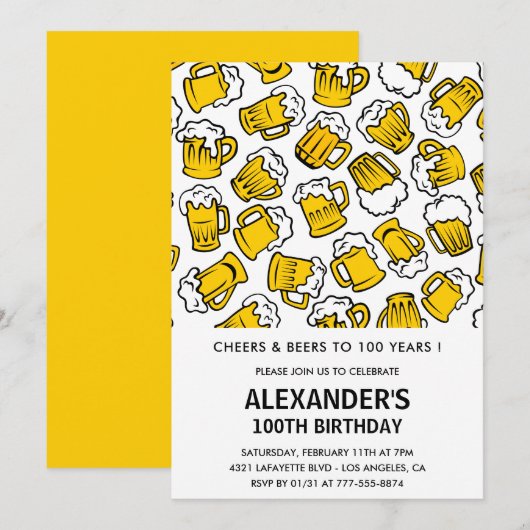 彼のための100歳の誕生日の招待状モダン 招待状 (正面/裏面)