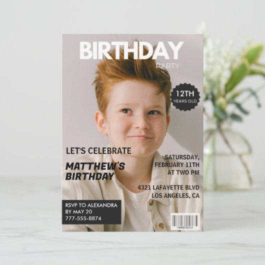彼のための12歳の誕生日の招待状マガジンカバー 招待状 (スタンド正面)
