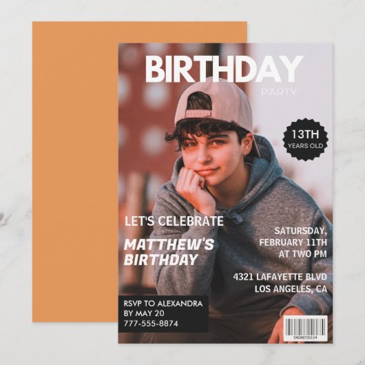 彼のための13歳の誕生日招待状雑誌カバー 招待状 (正面/裏面)