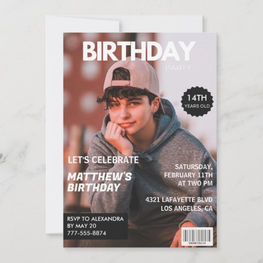 彼のための14歳の誕生日の招待状マガジンカバー 招待状