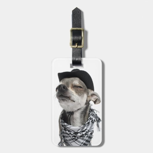 彼ののチワワの広角閉鎖した注目します ラゲッジタグ (正面縦)