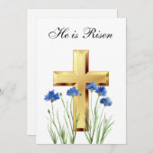彼のよみがえり ワイルドフラワー イースター コーンフラワーズ クロス 招待状 (正面/裏面)