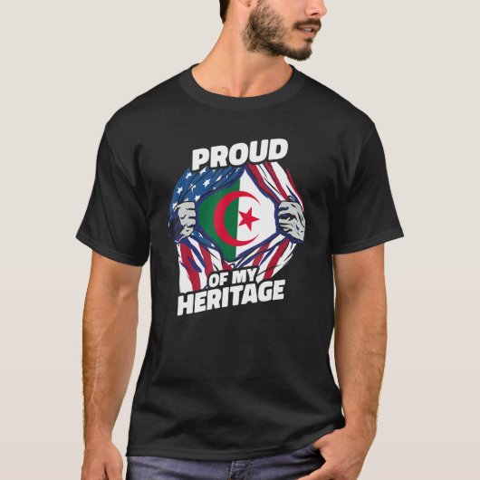 彼のアルジェリアのルーツで育誇りを持ったったアメリカ人 Tシャツ (正面)