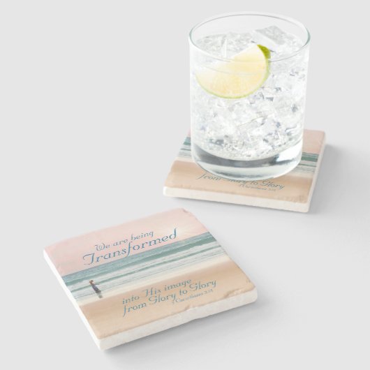 彼のイメージのバイブルに変換，ビーチ上の女の子 ストーンコースター (横)