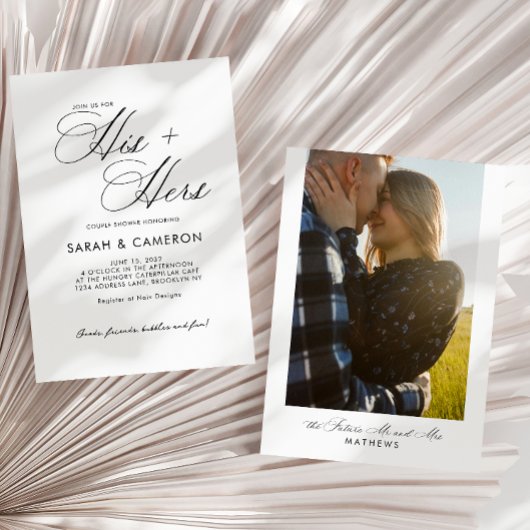 彼のエレガントカップルのシャワー写真を書く 招待状