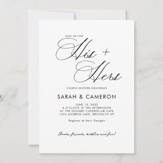 彼のエレガントカップルのシャワー写真を書く 招待状 (正面)