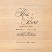 彼のエレガントカップルのシャワー書 アクリル招待状 (正面)