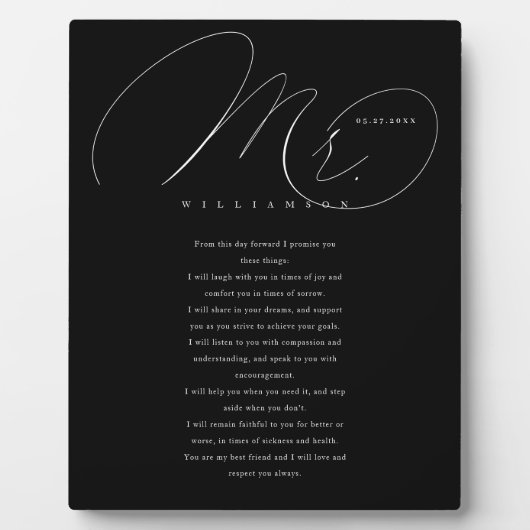 彼のエレガント誓いはニュー結婚リュウズ・ブラック フォトプラーク (正面)