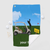 彼のカートの側の打撃を取っているゴルファー ゴルフタオル (インサイチュ)