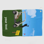 彼のカートの側の打撃を取っているゴルファー ゴルフタオル (横)