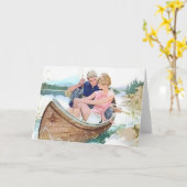 彼のガールフレンドが付いている人の魚釣り カード (黄色い花)