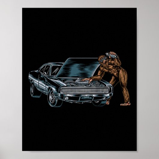 彼のガールフレンドの古い車を彼女を修正しようとしているビッグフット ポスター (正面)