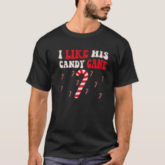 彼のキャンディケーンが好きなXmas面白いカップルおそろい  Tシャツ