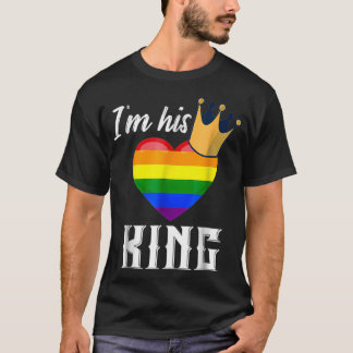 彼のキング  LGBTQ レインボー ハート ゲイ ボーイフレンド Tシャツ