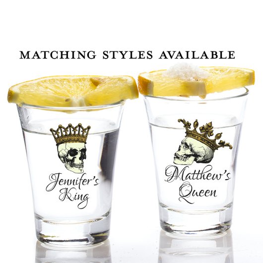 彼のクイーンスカルと金ゴールドクラウン ショットグラス