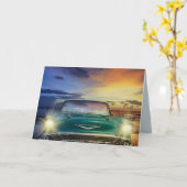 彼のクラシック誕生日カードのための車の青 カード (黄色い花)