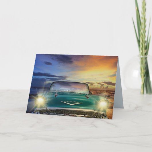 彼のクラシック誕生日カードのための車の青 カード (正面)