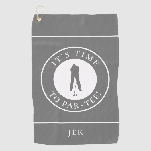 彼のグレーのためのパーTおもしろいゴルファーのユーモアのモノグラム ゴルフタオル (正面)