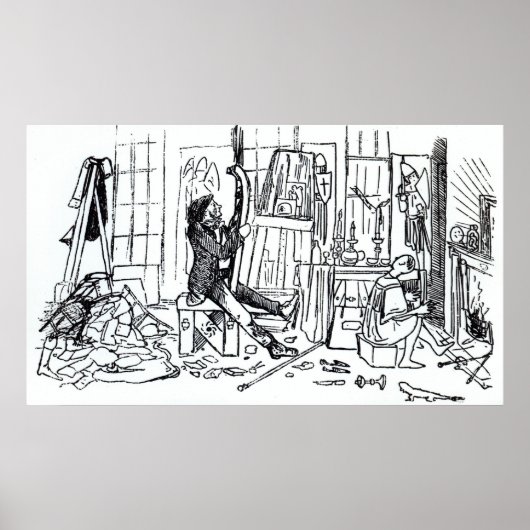 彼のスタジオで仕事をしているエドワード・バーン=ジョーンズ ポスター (正面)
