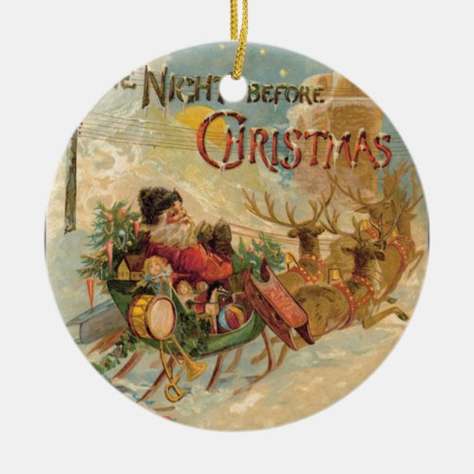 彼のトナカイのそりのヴィンテージサンタ セラミックオーナメント (正面)