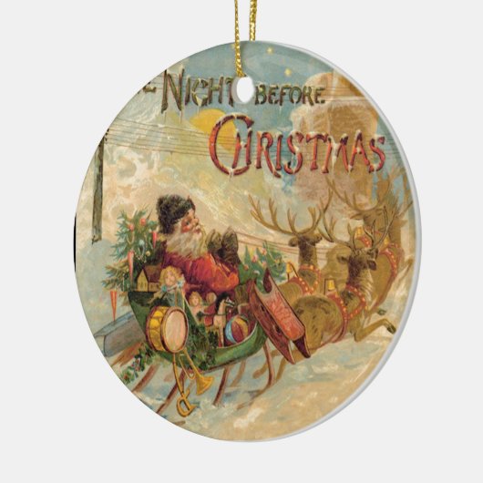 彼のトナカイのそりのヴィンテージサンタ セラミックオーナメント (左)