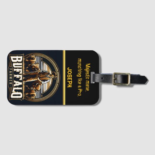 彼のバイソン農家の世話をする専用の飼い主 ラゲッジタグ (正面横)