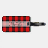 彼のパーソナライズで素朴なアメリカヘラジカの赤いバッファローの格子縞 ラゲッジタグ (裏面横)