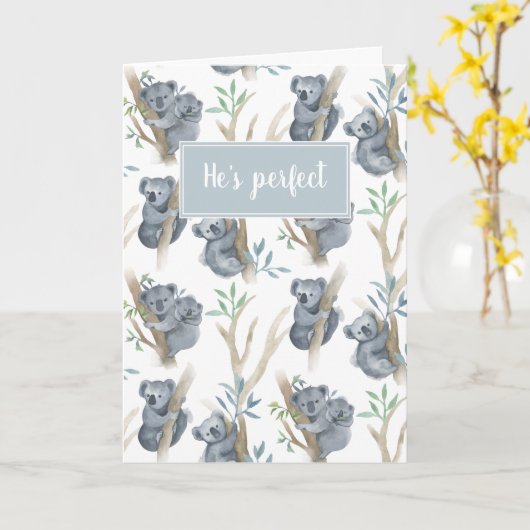 彼のパーフェクト男の赤ちゃんコアラおめでとう カード (黄色い花)