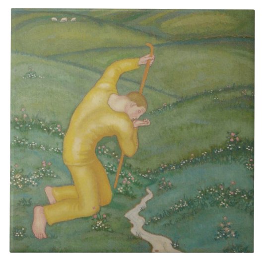 彼のフィールドで羊飼い（Eugeniusz Zak著） タイル (正面)