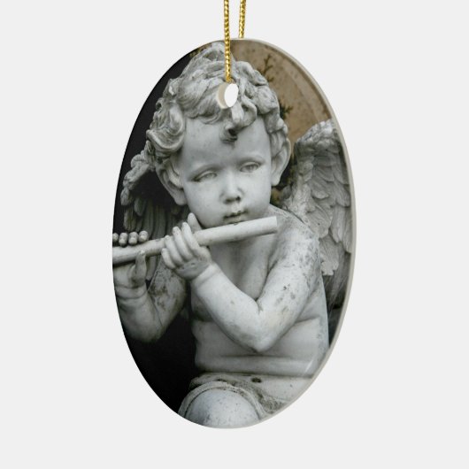 彼のフルートを演奏している楕円形のオーナメントの天使 セラミックオーナメント (左)