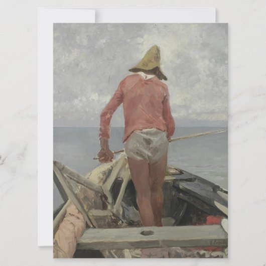 彼のボートの漁師（Vincenzo Caprile著） カード (正面)