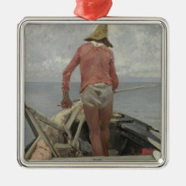 彼のボートの漁師（Vincenzo Caprile著） メタルオーナメント