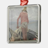 彼のボートの漁師(Vincenzo Caprile著) メタルオーナメント (左)