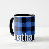 彼のマグカップシンプルブルーブラックバッファロープレイド マグカップ (正面左)