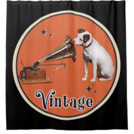 彼のマスターの声ヴィンテージオレンジ シャワーカーテン