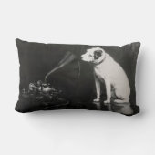 彼のマスターの声ヴィンテージ白黒 ランバークッション (裏面)