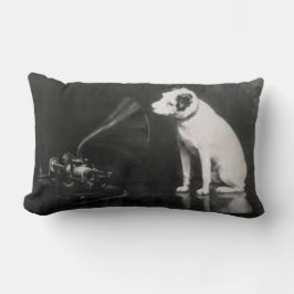 彼のマスターの声ヴィンテージ白黒 ランバークッション